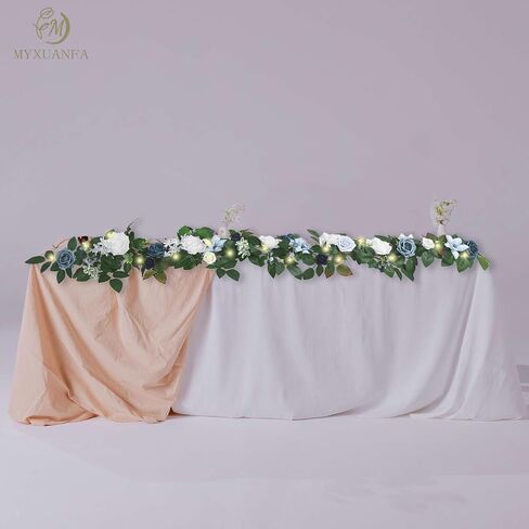6 Ft Flower Garland with Lights, Artificial Eucalyptus Garland with Rose Flowers, MYXUANFA Flower Vine for Wedding Arch Table Centerpiece Room Decor Battery Operated in Saudi Arabia