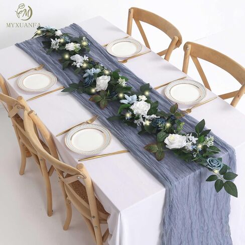 6 Ft Flower Garland with Lights, Artificial Eucalyptus Garland with Rose Flowers, MYXUANFA Flower Vine for Wedding Arch Table Centerpiece Room Decor Battery Operated in Saudi Arabia