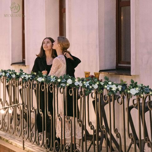 6 Ft Flower Garland with Lights, Artificial Eucalyptus Garland with Rose Flowers, MYXUANFA Flower Vine for Wedding Arch Table Centerpiece Room Decor Battery Operated in Saudi Arabia