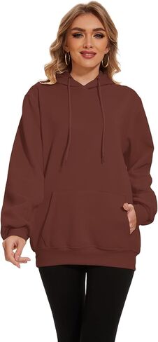 Womens Basic Solid Hoodies Casual Oversized Pullover Sweatshirts 2024 Fall Winter Fashion Long Sleeve Outfits in Kuwait