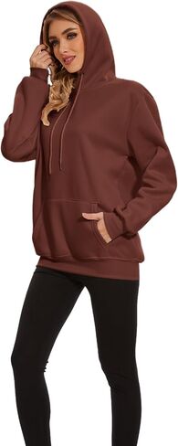 Womens Basic Solid Hoodies Casual Oversized Pullover Sweatshirts 2024 Fall Winter Fashion Long Sleeve Outfits in Kuwait