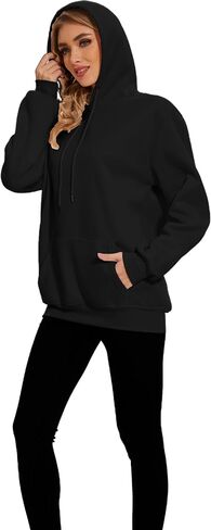 Womens Basic Solid Hoodies Casual Oversized Pullover Sweatshirts 2024 Fall Winter Fashion Long Sleeve Outfits in Kuwait