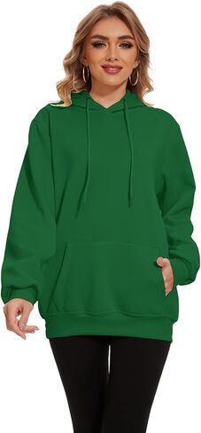 Womens Basic Solid Hoodies Casual Oversized Pullover Sweatshirts 2024 Fall Winter Fashion Long Sleeve Outfits in Kuwait