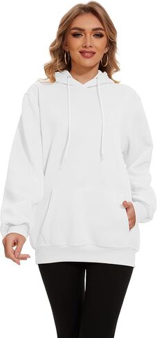 Womens Basic Solid Hoodies Casual Oversized Pullover Sweatshirts 2024 Fall Winter Fashion Long Sleeve Outfits in Kuwait