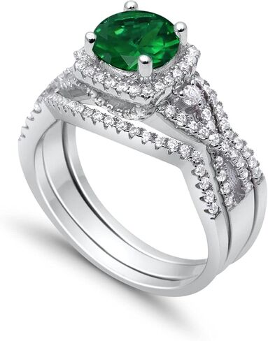 Blue Apple Co. Halo Infinity Shank Wedding Trio Set Ring Round Cubic Zirconia 925 Sterling Silver in Saudi Arabia