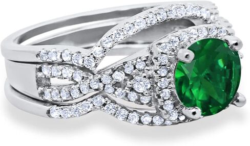 Blue Apple Co. Halo Infinity Shank Wedding Trio Set Ring Round Cubic Zirconia 925 Sterling Silver in Saudi Arabia