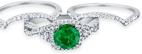 Blue Apple Co. Halo Infinity Shank Wedding Trio Set Ring Round Cubic Zirconia 925 Sterling Silver in Saudi Arabia