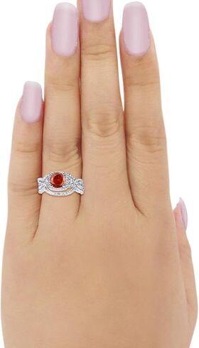Blue Apple Co. Halo Infinity Shank Wedding Trio Set Ring Round Cubic Zirconia 925 Sterling Silver in Saudi Arabia
