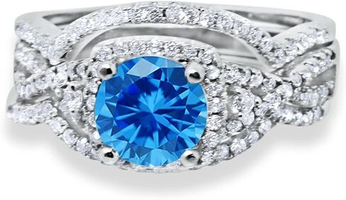 Blue Apple Co. Halo Infinity Shank Wedding Trio Set Ring Round Cubic Zirconia 925 Sterling Silver in Saudi Arabia