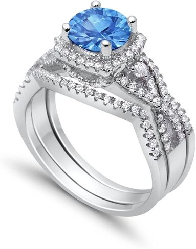 Blue Apple Co. Halo Infinity Shank Wedding Trio Set Ring Round Cubic Zirconia 925 Sterling Silver in Saudi Arabia