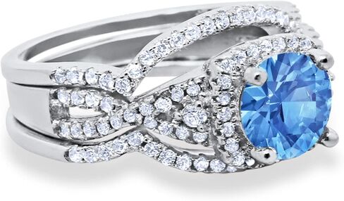 Blue Apple Co. Halo Infinity Shank Wedding Trio Set Ring Round Cubic Zirconia 925 Sterling Silver in Saudi Arabia