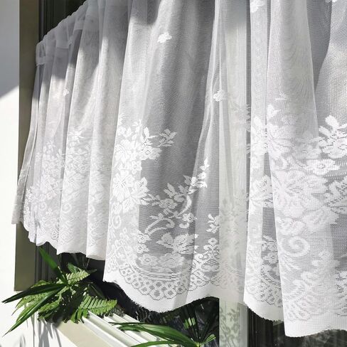 White Lace Window Valance - 59"x23.6" Floral Semi-Sheer Curtain with Rod Pocket Vintage Privacy Sheer for Bedroom/Bathroom, Farmhouse & Cottage Decor 001 in Saudi Arabia