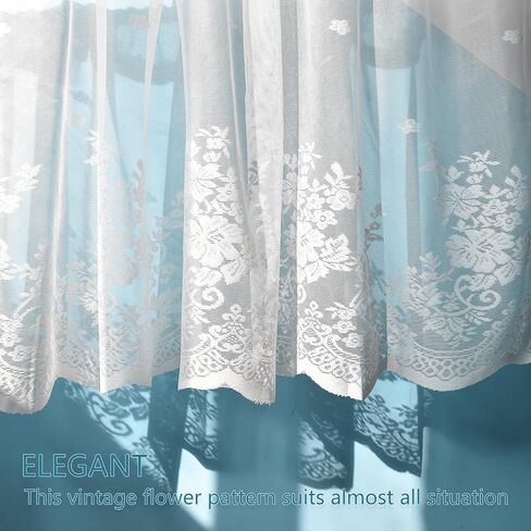 White Lace Window Valance - 59"x23.6" Floral Semi-Sheer Curtain with Rod Pocket Vintage Privacy Sheer for Bedroom/Bathroom, Farmhouse & Cottage Decor 001 in Saudi Arabia
