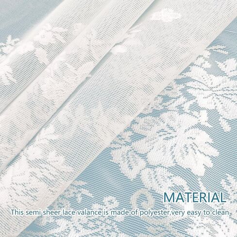 White Lace Window Valance - 59"x23.6" Floral Semi-Sheer Curtain with Rod Pocket Vintage Privacy Sheer for Bedroom/Bathroom, Farmhouse & Cottage Decor 001 in Saudi Arabia