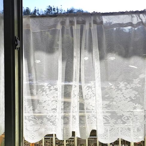 White Lace Window Valance - 59"x23.6" Floral Semi-Sheer Curtain with Rod Pocket Vintage Privacy Sheer for Bedroom/Bathroom, Farmhouse & Cottage Decor 001 in Saudi Arabia