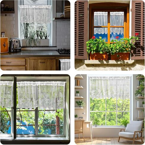White Lace Window Valance - 59"x23.6" Floral Semi-Sheer Curtain with Rod Pocket Vintage Privacy Sheer for Bedroom/Bathroom, Farmhouse & Cottage Decor 001 in Saudi Arabia