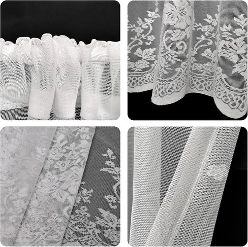 White Lace Window Valance - 59"x23.6" Floral Semi-Sheer Curtain with Rod Pocket Vintage Privacy Sheer for Bedroom/Bathroom, Farmhouse & Cottage Decor 001 in Saudi Arabia