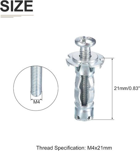 M4x21mm Hollow Wall Anchors - 15 Pack - Good for Hollow Wall Plaster Walls - Carbon Steel Hollow Drywall Anchors Screws, Silver in Saudi Arabia