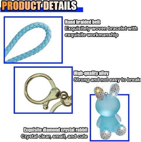 Cute Diamond Rabbit Keychain for Car Keys - Bling Resin Rabbit Key Ring Bag Charm - Crystal Rhinestone Car Fob Backpack Keychain Pendant Lanyard for Women Girls (Blue) in Saudi Arabia