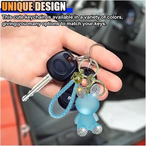 Cute Diamond Rabbit Keychain for Car Keys - Bling Resin Rabbit Key Ring Bag Charm - Crystal Rhinestone Car Fob Backpack Keychain Pendant Lanyard for Women Girls (Blue) in Saudi Arabia