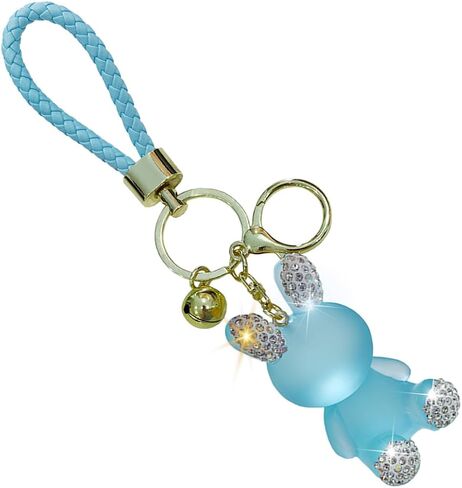 Cute Diamond Rabbit Keychain for Car Keys - Bling Resin Rabbit Key Ring Bag Charm - Crystal Rhinestone Car Fob Backpack Keychain Pendant Lanyard for Women Girls (Blue) in Saudi Arabia