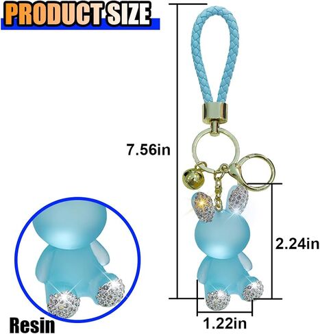 Cute Diamond Rabbit Keychain for Car Keys - Bling Resin Rabbit Key Ring Bag Charm - Crystal Rhinestone Car Fob Backpack Keychain Pendant Lanyard for Women Girls (Blue) in Saudi Arabia