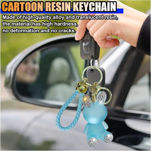 Cute Diamond Rabbit Keychain for Car Keys - Bling Resin Rabbit Key Ring Bag Charm - Crystal Rhinestone Car Fob Backpack Keychain Pendant Lanyard for Women Girls (Blue) in Saudi Arabia