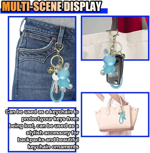 Cute Diamond Rabbit Keychain for Car Keys - Bling Resin Rabbit Key Ring Bag Charm - Crystal Rhinestone Car Fob Backpack Keychain Pendant Lanyard for Women Girls (Blue) in Saudi Arabia
