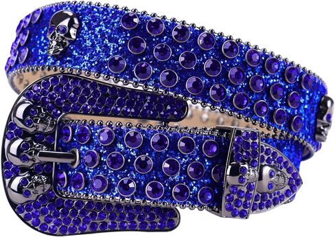 TINIDI Western Men Women Rhinestone Belts Bling Crystal Skulls Studded Leather Belt For Pants Jeans in Kuwait