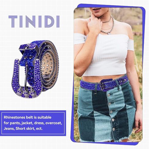 TINIDI Western Men Women Rhinestone Belts Bling Crystal Skulls Studded Leather Belt For Pants Jeans in Kuwait