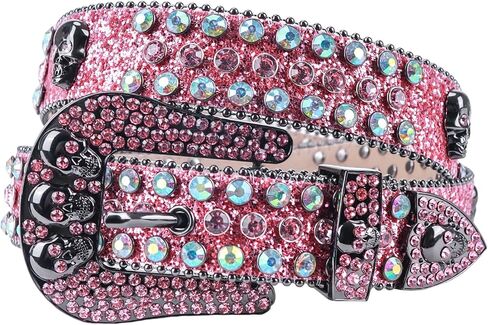 TINIDI Western Men Women Rhinestone Belts Bling Crystal Skulls Studded Leather Belt For Pants Jeans in Kuwait
