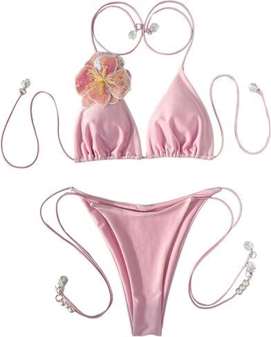 Verdusa Women's 2 قطعة ثلاثية الأبعاد Halter Bikini Set Self Tie Tie Facia String Swimsuits in Saudi Arabia