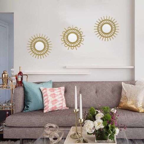 Funerom 9.8 x 9.8 inch 3 Pack Mirror Wall Decor Small Hanging Mirror for Wall (Black) in Kuwait