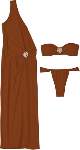 Soly Hux Women's 3 Piece Swimsuit Bandeau Bikini Pasting Suit With Bust Up Dress in Kuwait