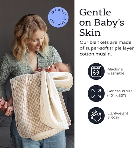 بطانية أطفال من Itzy Ritzy - بطانية ناعمة متعددة الاستخدامات من الموسلين القطني - يمكن استخدامها كحصيرة لوقت البطن، وغطاء للرضاعة، ومظلة لعربة الأطفال والمزيد - بمقاس 76.2 سم × 101.6 سم، ويمكن غسلها في الغسالة (طباعة بقرة) in Kuwait