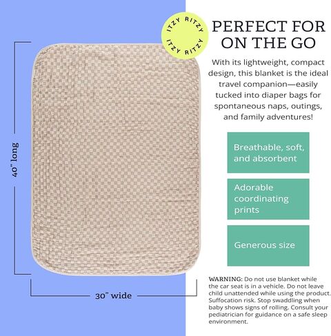 بطانية أطفال من Itzy Ritzy - بطانية ناعمة متعددة الاستخدامات من الموسلين القطني - يمكن استخدامها كحصيرة لوقت البطن، وغطاء للرضاعة، ومظلة لعربة الأطفال والمزيد - بمقاس 76.2 سم × 101.6 سم، ويمكن غسلها في الغسالة (طباعة بقرة) in Kuwait