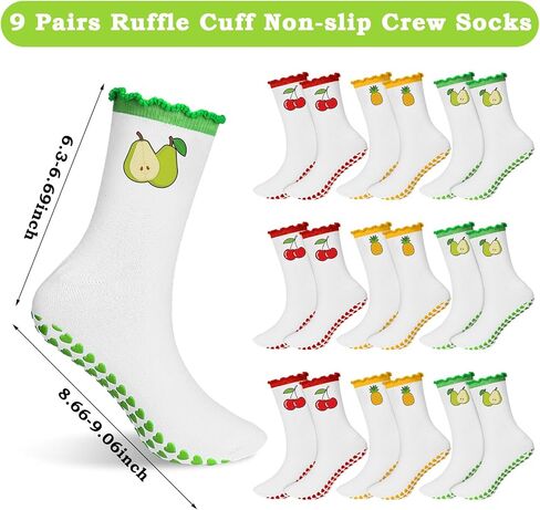 Jeyiour 9 Pairs Non Skid Socks Cute Non-slip Crew Socks with Embroidered Design Fruit Pilates Socks for Women Sports in Saudi Arabia
