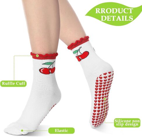 Jeyiour 9 Pairs Non Skid Socks Cute Non-slip Crew Socks with Embroidered Design Fruit Pilates Socks for Women Sports in Saudi Arabia