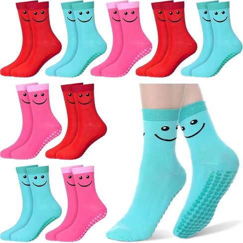 9 أزواج من الجوارب غير القابلة للانزلاق من Jeyiour، جوارب دائرية لطيفة غير قابلة للانزلاق مع تصميم مطرز، جوارب بيلاتيس فواكه للنساء للرياضات in Kuwait