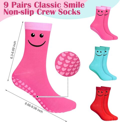 9 أزواج من الجوارب غير القابلة للانزلاق من Jeyiour، جوارب دائرية لطيفة غير قابلة للانزلاق مع تصميم مطرز، جوارب بيلاتيس فواكه للنساء للرياضات in Kuwait