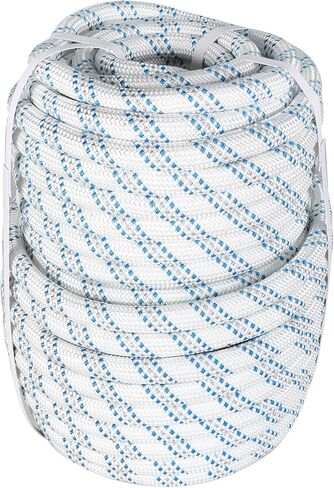 High Strength Braid Rope Nylon Pulling Rope Polyester Rope Multipurpose Bull Arborist Rigging 3/4 Inch x 150 Feet White Grey Blue in Kuwait