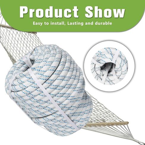 High Strength Braid Rope Nylon Pulling Rope Polyester Rope Multipurpose Bull Arborist Rigging 3/4 Inch x 150 Feet White Grey Blue in Kuwait
