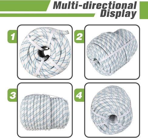 High Strength Braid Rope Nylon Pulling Rope Polyester Rope Multipurpose Bull Arborist Rigging 3/4 Inch x 150 Feet White Grey Blue in Kuwait