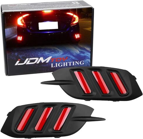 Ijdmtoy jdm Style Lens LED LED مصابيح عاكس مصدٍ متوافقة مع 2016-2021 Honda Civic سيدان ، تعمل كأضواء ذيل وفرامل وضباب خلفي in Saudi Arabia