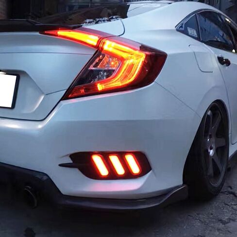 Ijdmtoy jdm Style Lens LED LED مصابيح عاكس مصدٍ متوافقة مع 2016-2021 Honda Civic سيدان ، تعمل كأضواء ذيل وفرامل وضباب خلفي in Saudi Arabia