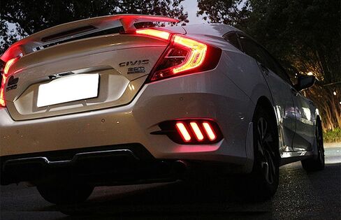 Ijdmtoy jdm Style Lens LED LED مصابيح عاكس مصدٍ متوافقة مع 2016-2021 Honda Civic سيدان ، تعمل كأضواء ذيل وفرامل وضباب خلفي in Saudi Arabia
