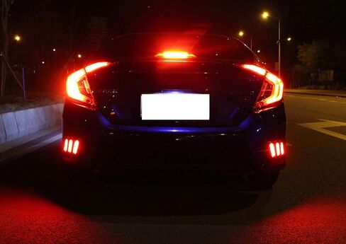 Ijdmtoy jdm Style Lens LED LED مصابيح عاكس مصدٍ متوافقة مع 2016-2021 Honda Civic سيدان ، تعمل كأضواء ذيل وفرامل وضباب خلفي in Saudi Arabia