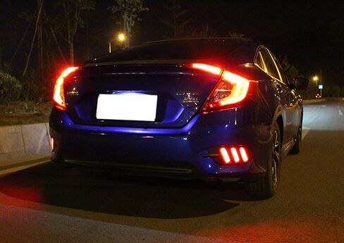 Ijdmtoy jdm Style Lens LED LED مصابيح عاكس مصدٍ متوافقة مع 2016-2021 Honda Civic سيدان ، تعمل كأضواء ذيل وفرامل وضباب خلفي in Saudi Arabia