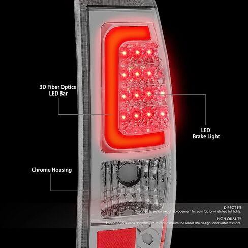 أضواء ذيل سلالة السيارات متوافقة مع 2003-2007 Chevy Silverado GMC Sierra 1500 2500 3500 HD Models ، Driver Side Side 3D LED BARK LAMPS ، Chrome Housing Clear Clear in Kuwait