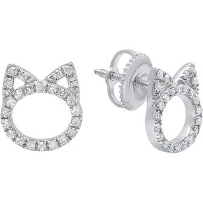 Dazzlingrock Collection 0.25 Carat (ctw) Round White Diamond Kitty Cat Stud Earrings for Her (Color I-J, Clarity I2-I3) in 925 Sterling Silver in Screw Back in Saudi Arabia